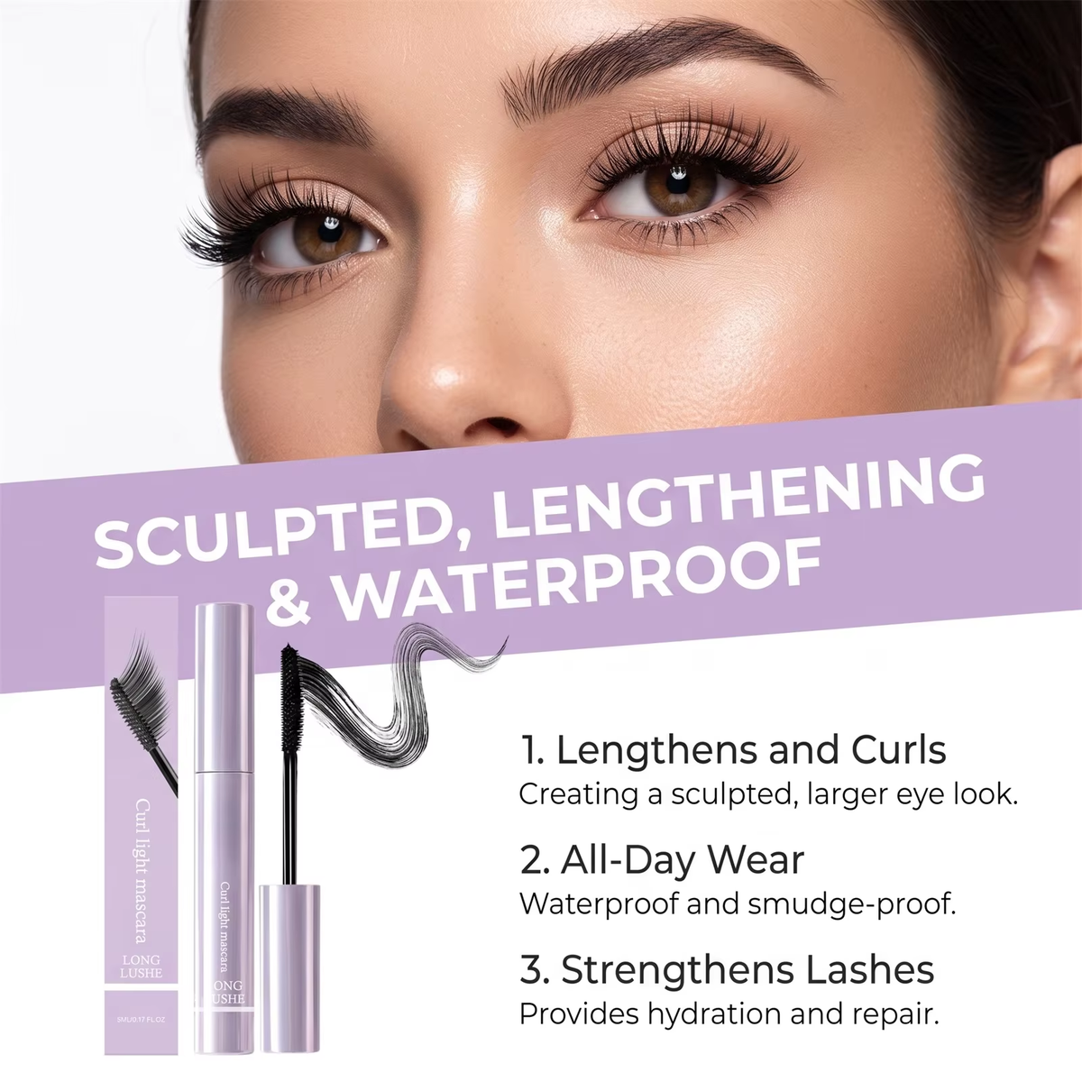 Long Lasting Waterproof Mascara, Black Volumizing, Separates Each Lash